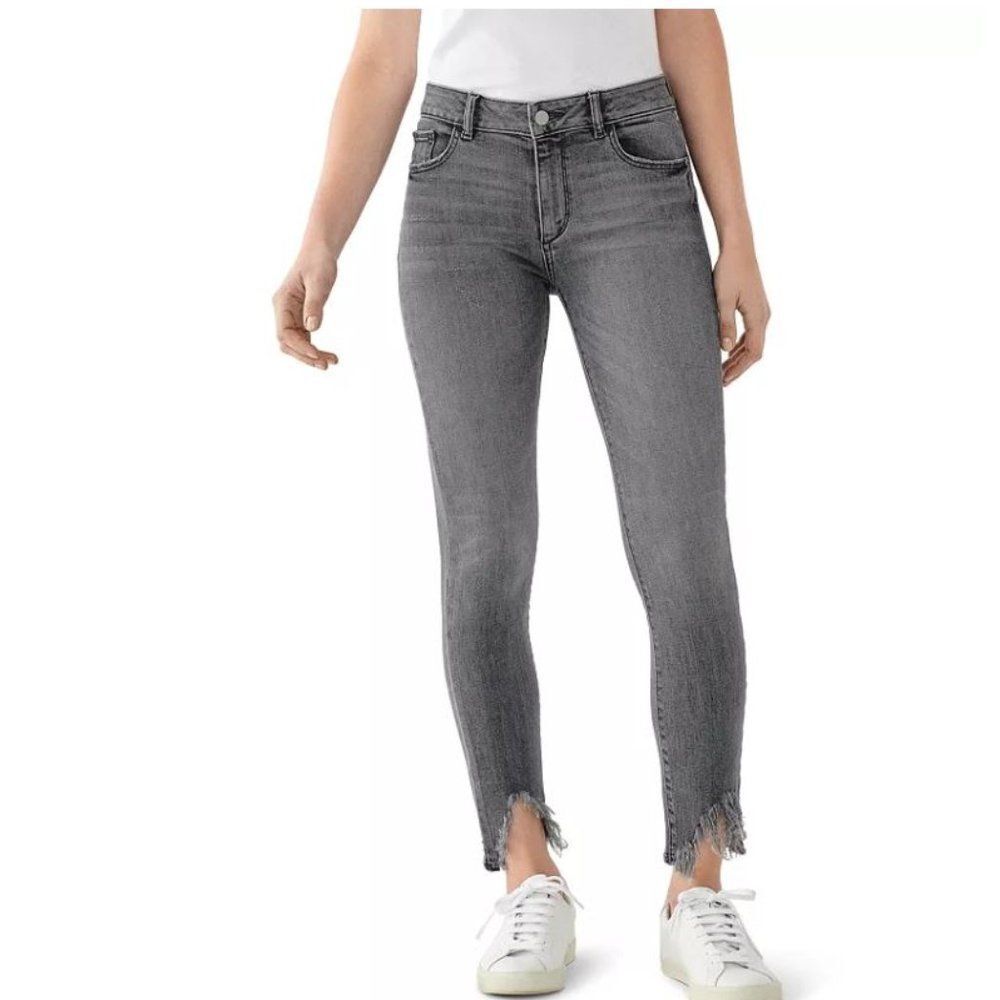 DL1961 Florence Mid Rise Instasculpt Skinny Ankle Chewed Hem Jeans Flint Wash 27
